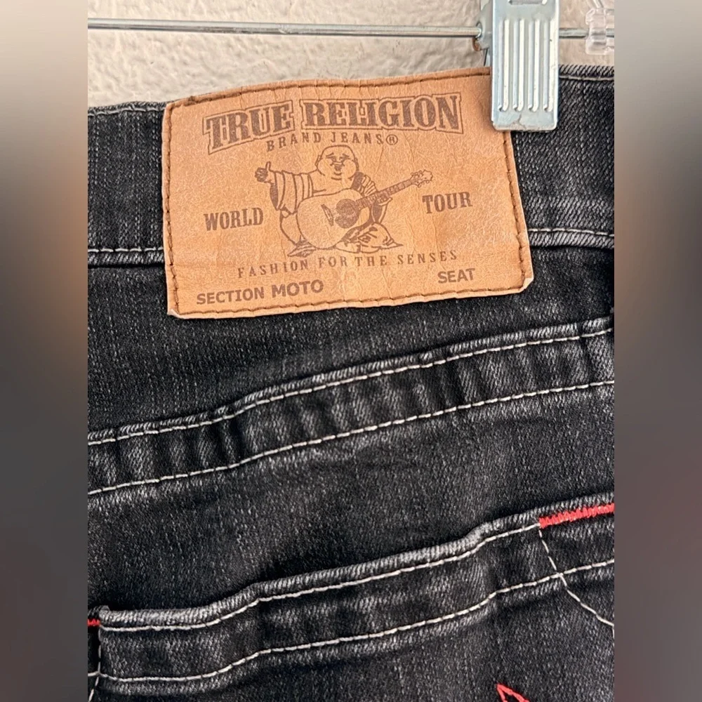 True Religion Skinny Moto Stitch Jeans Mens Black 34 W & 33 L